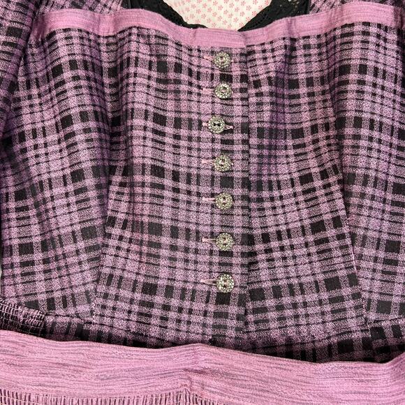 Apron Style Dress Women's Wool Blend Purple Handmade Puff Elbow Sleeve Vtg - Picture 2 of 13